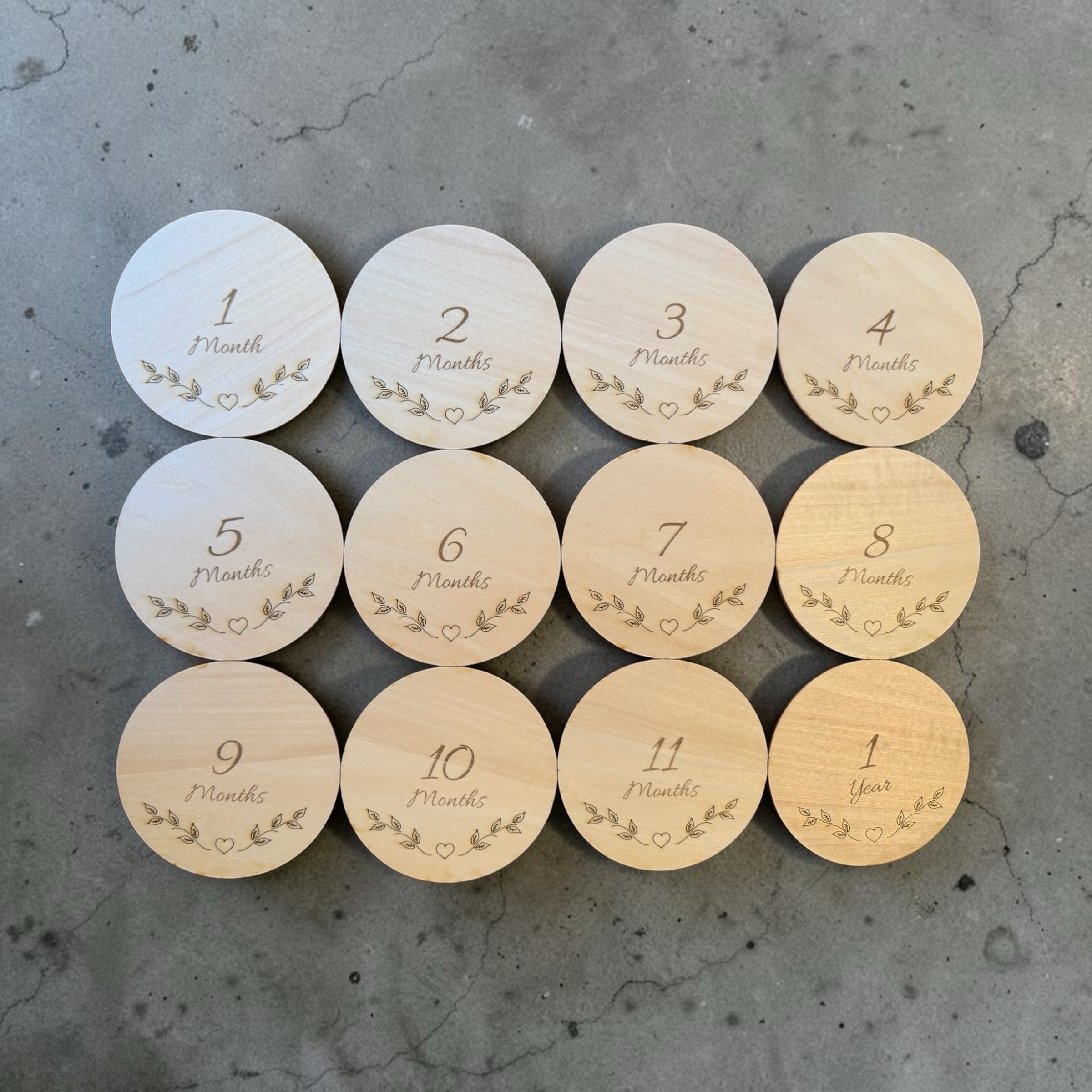 Set houten mijlpaalschijven baby voor 1 tot 12 maanden