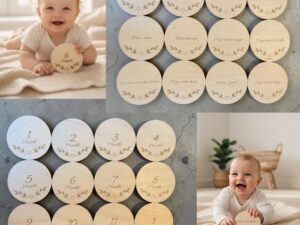 Houten mijlpaalschijven voor baby met 24 bijzondere momenten